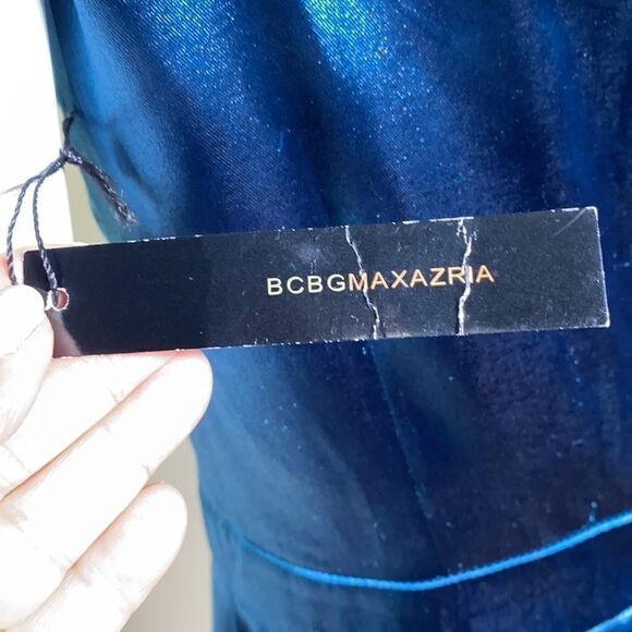 BCBG MAXAZRIA Blue Satin & Jewel Embellished Collar Cocktail Party Dress - Picture 10 of 11